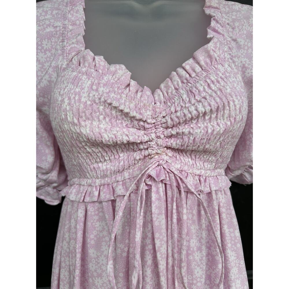 Mable Pink Smocked Maxi Dress Size Med Cottagecore Ditsy Floral Puff Sleeve Boho - Picture 5 of 10